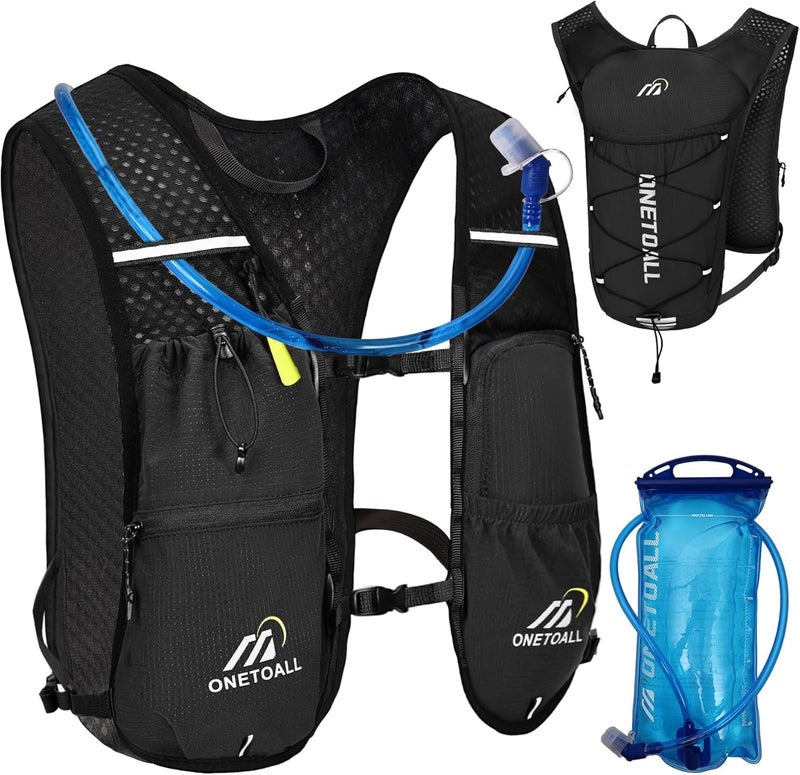 ONETOALL Running Vest for Women & Men, 6L Hydration Backpack with 2L Water Bladder, Lightweight Water Backpack for Trail Running, Marathon, Hiking, Cycling, Jogging, Adjustable Fit - Image 1